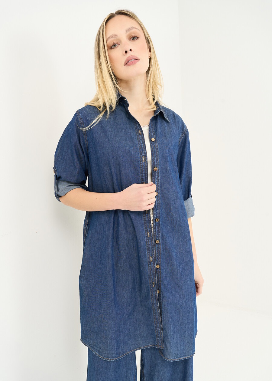 Clea long chambray shirt DENIM Woman , image number 1