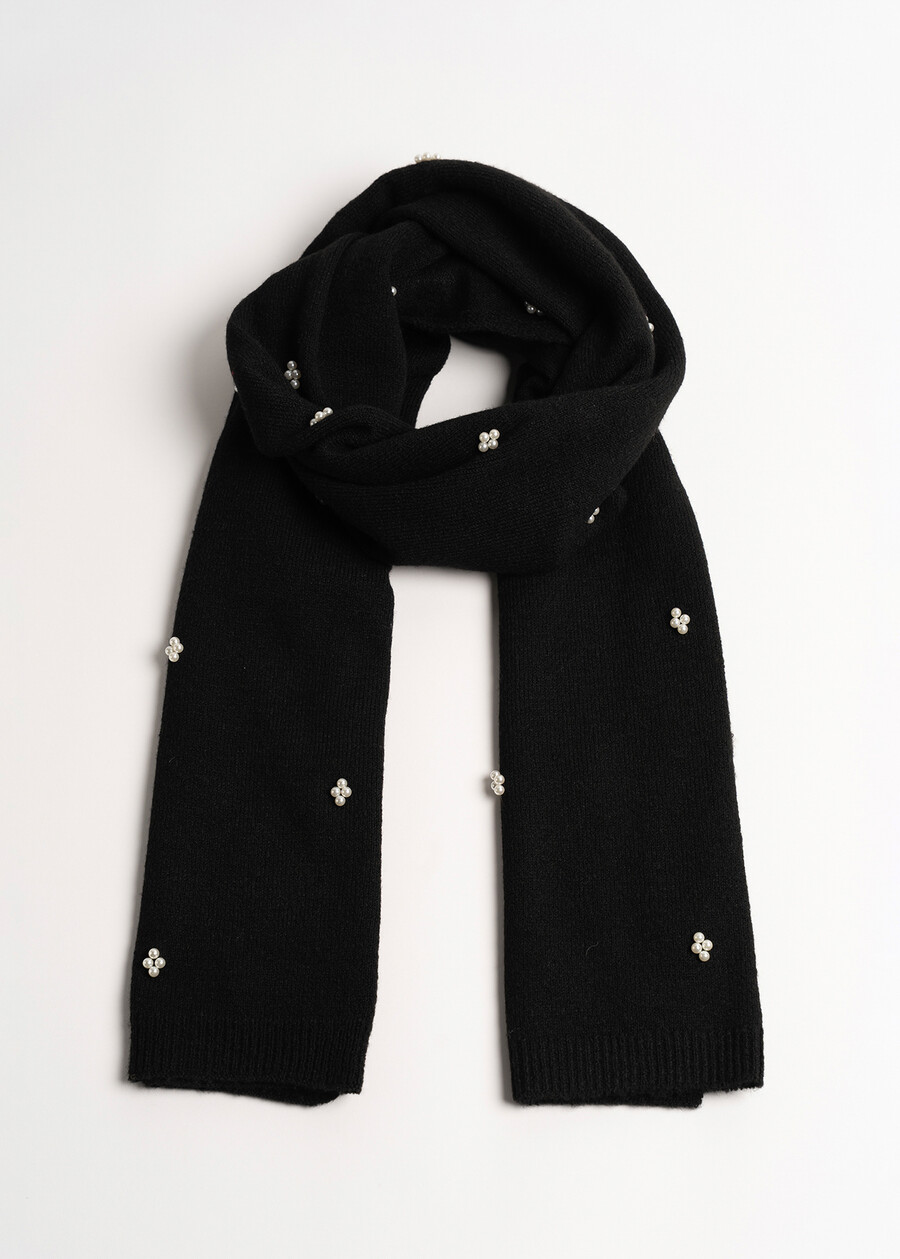 Sarym scarf with micro pearls NERO BLACKBEIGE LATTE Woman , image number 2
