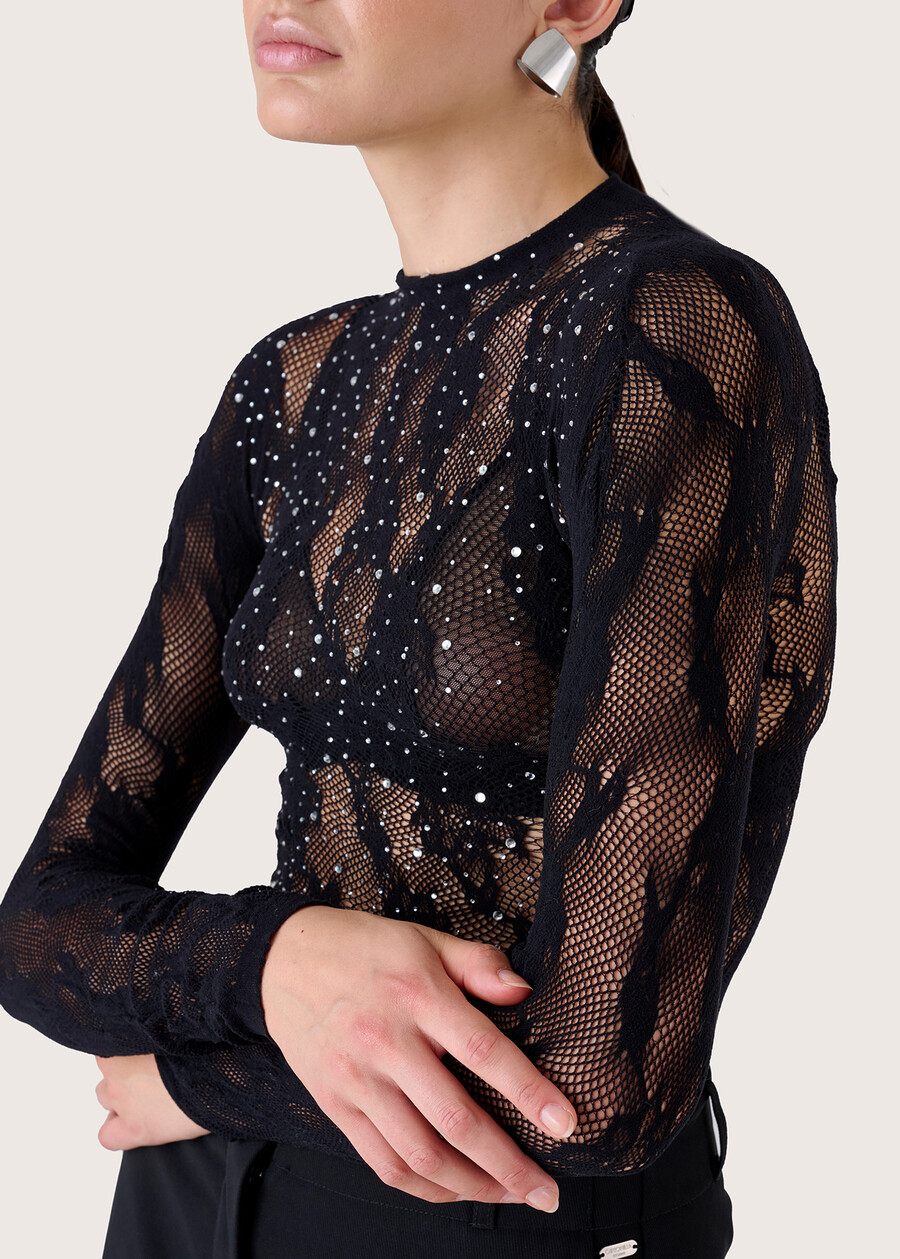 Maglia Star con pizzo e strass NERO BLACK Donna , immagine n. 3
