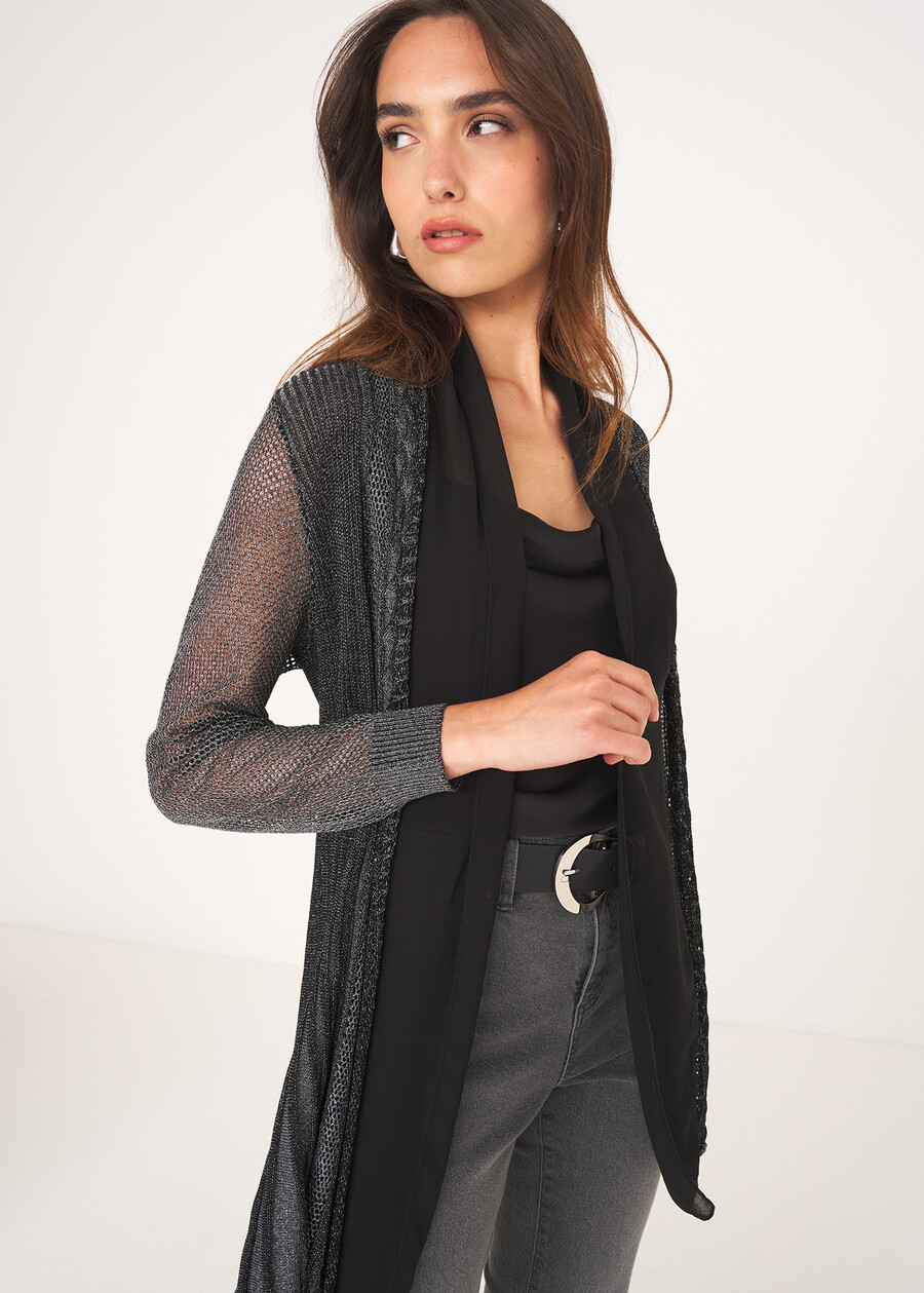 Cardigan Caren in filo con cinta BEIGE LIGHT BEIGENERO BLACK Donna , immagine n. 4