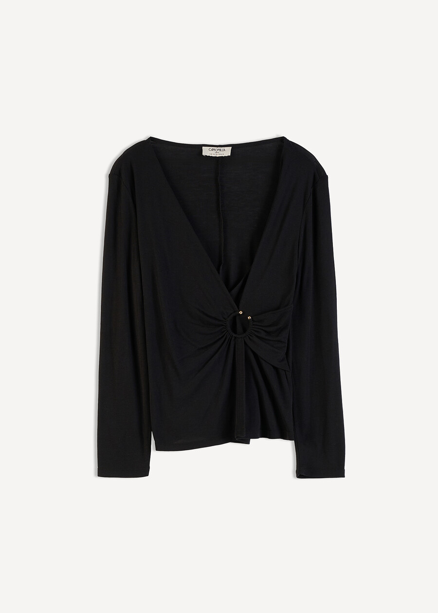 Maglia Suemi scollo a V con anello ROSSO BORDEAUXNERO Donna , immagine n. 6