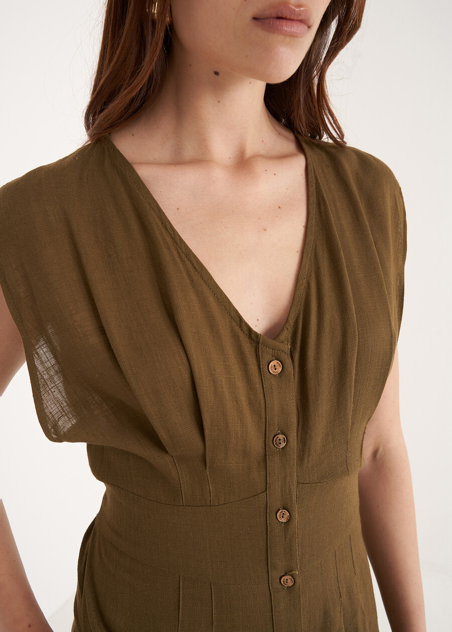 Abito Alena in viscosa e lino
 BEIGE DOESKIN VERDE ALGA Donna , immagine n. 2