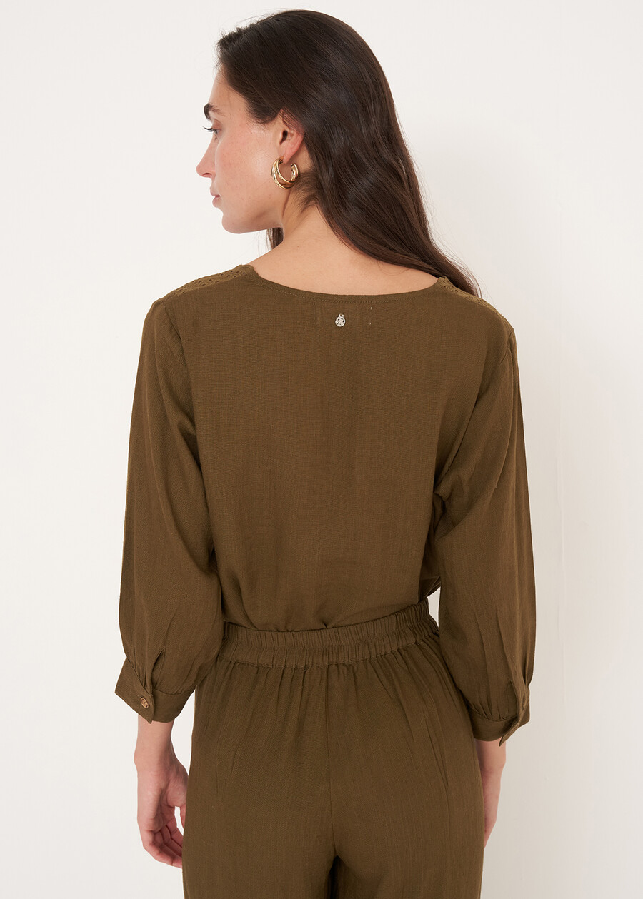 Blusa Blues in viscosa e lino BEIGE DOESKIN VERDE ALGA Donna , immagine n. 3