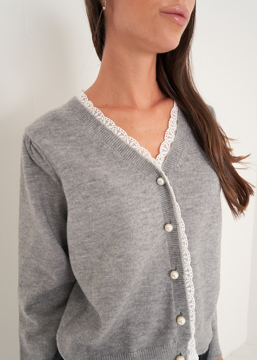 Cardigan Claudy con dettagli in pizzo GRIGIO MEDIUM GREY Donna , immagine n. 2