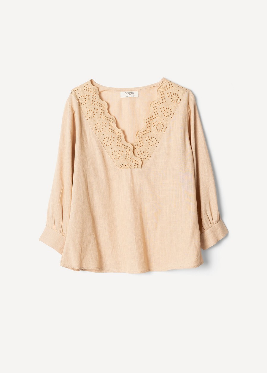 Blusa Blues in viscosa e lino
 BEIGE DOESKIN VERDE ALGA Donna , immagine n. 5