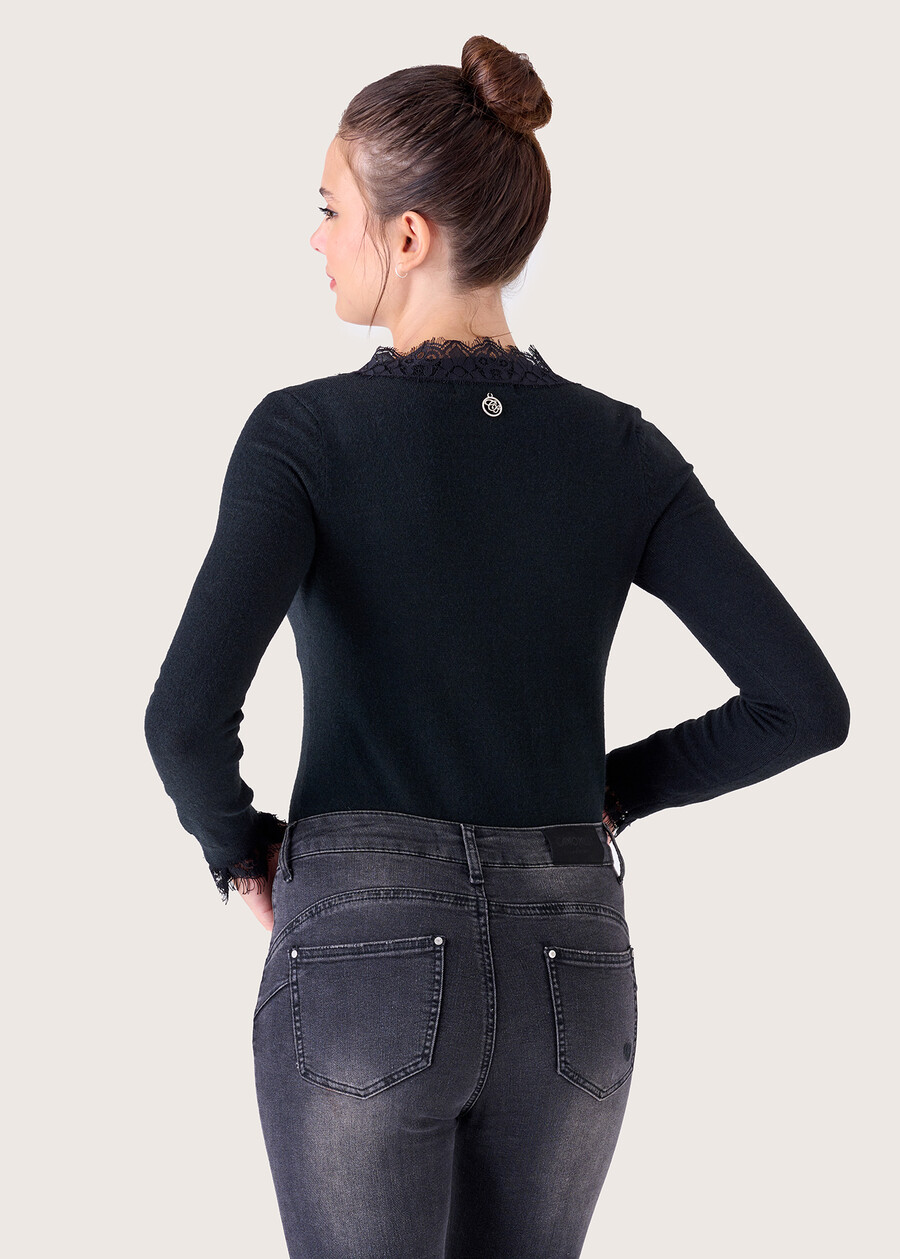 Moari jersey with lace inserts NERO BLACK Woman , image number 3