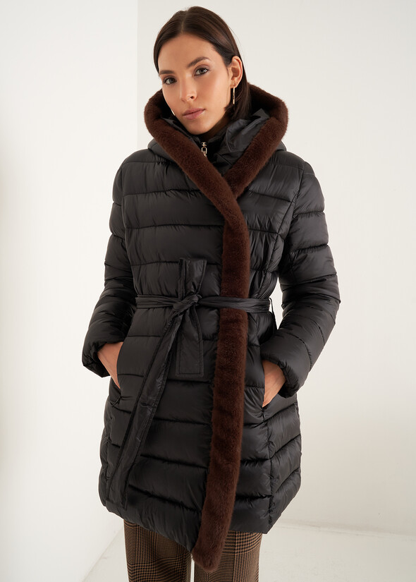 Portos long padded coat with belt NERO BLACK Woman null