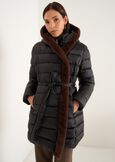 Portos long padded coat with belt NERO BLACKGRIGIO PERLA Woman image number 1