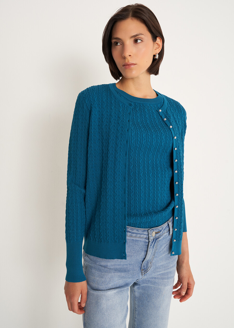 Carry braided knit cardigan with Swarovski buttons VERDE PAVONE Woman , image number 1