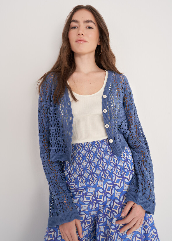 Cardigan Cedra In Crochet BLU AVION Donna null