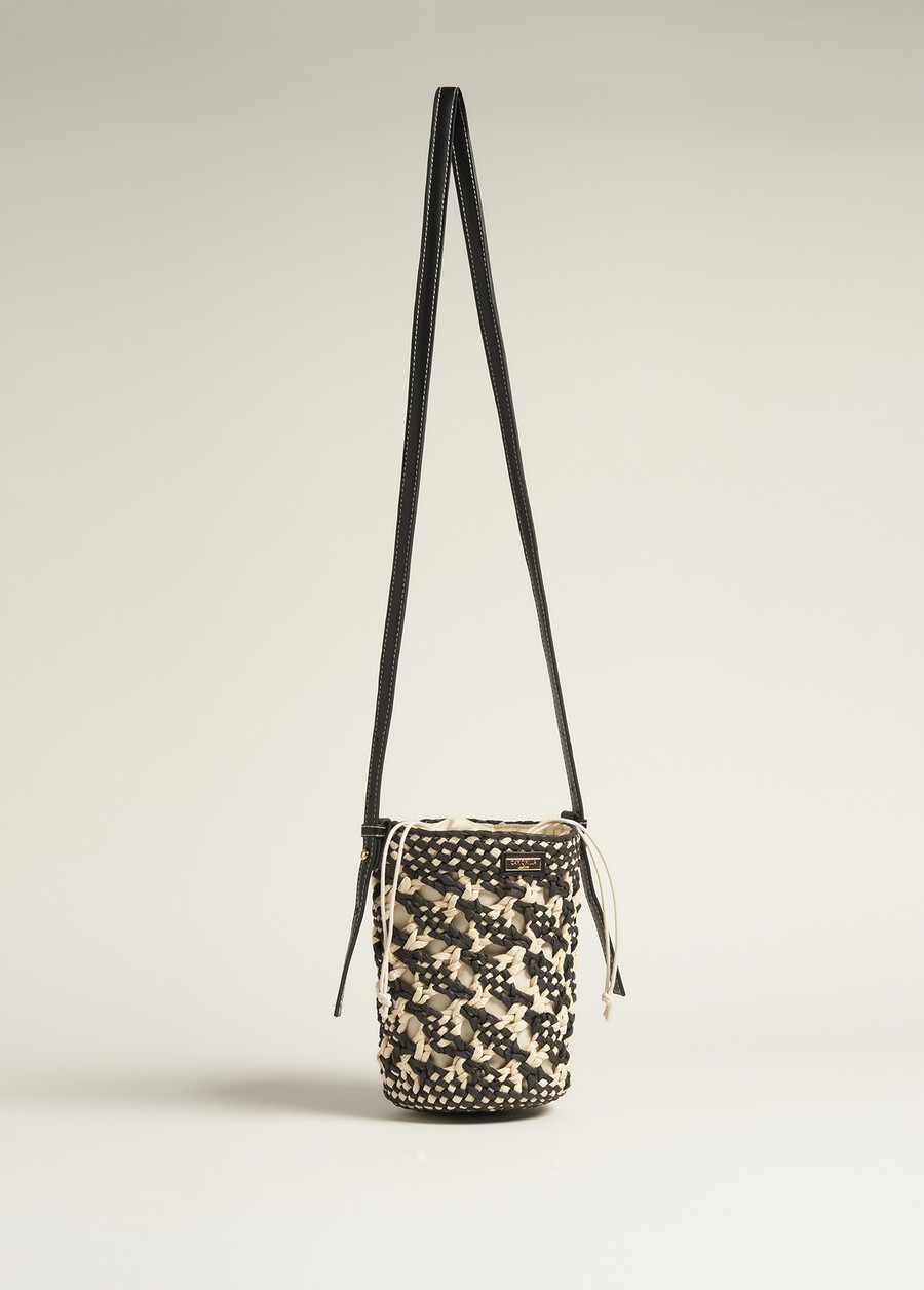 Borsa Secchiello Busa in Carta Intrecciata NERO BLACKBEIGE CAMMELLO Donna , immagine n. 2