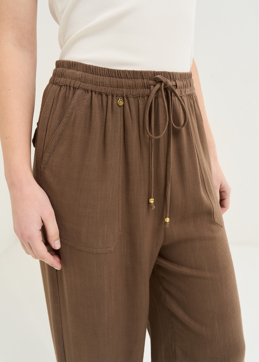 Pantaloni Poly in viscosa e lino MARRONE Donna , immagine n. 3