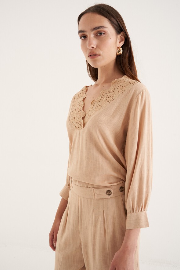 Blusa Blues in viscosa e lino
 BEIGE DOESKIN  Donna null