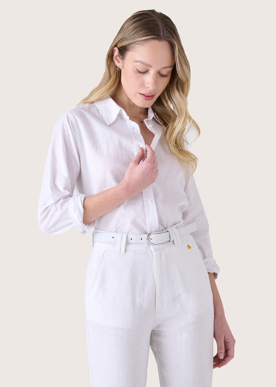 Calla linen and cotton shirt BIANCO WHITEBLUE OLTREMARE  Woman , image number 1
