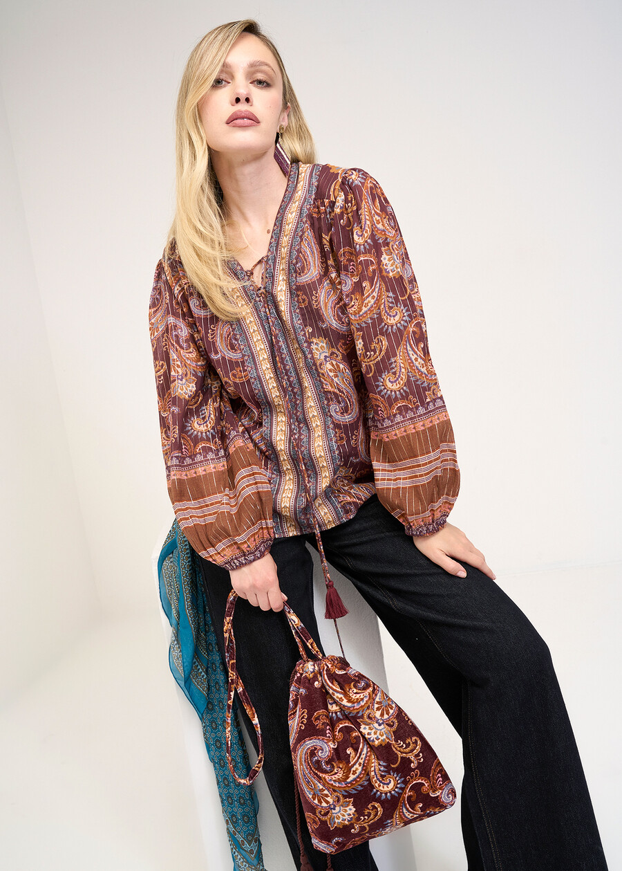 Bruny lurex print blouse ROSSO BORDEAUX Woman , image number 2