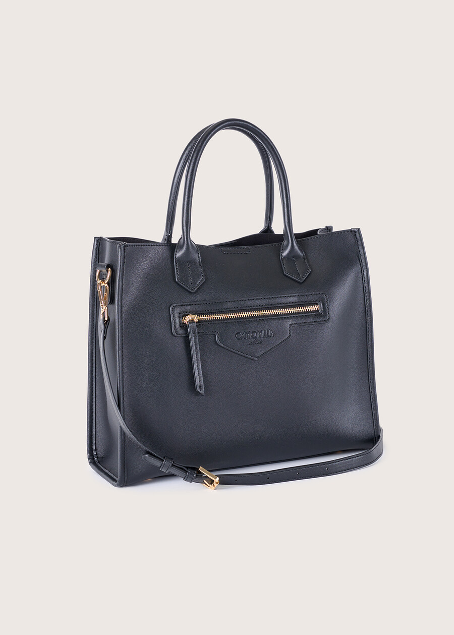 Berit eco-leather shopping bag NERO BLACKBEIGE GESSO Woman , image number 1