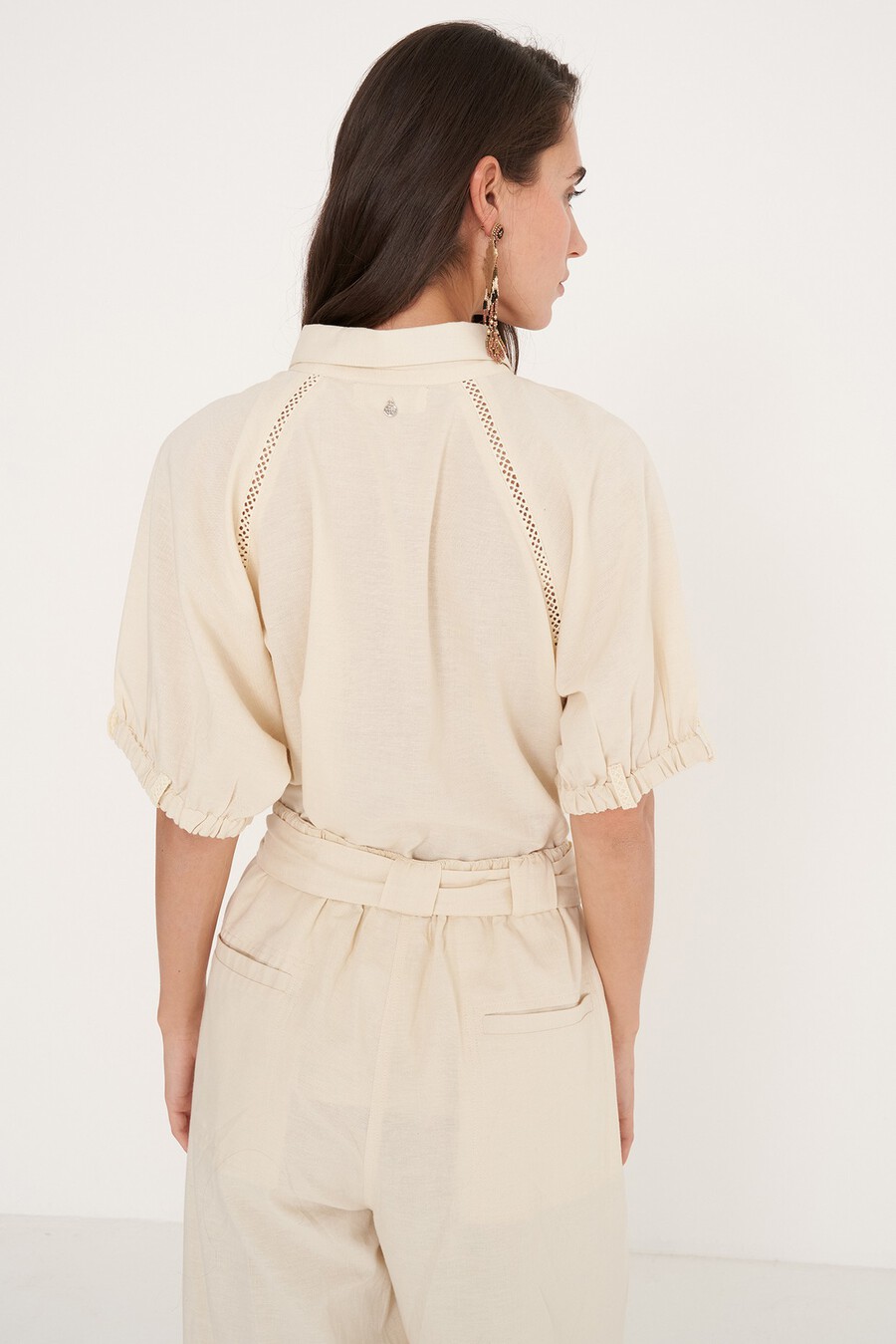 Camicia Catty in viscosa e lino
 VIOLA MELANZANABIANCO BURRO Donna , immagine n. 3