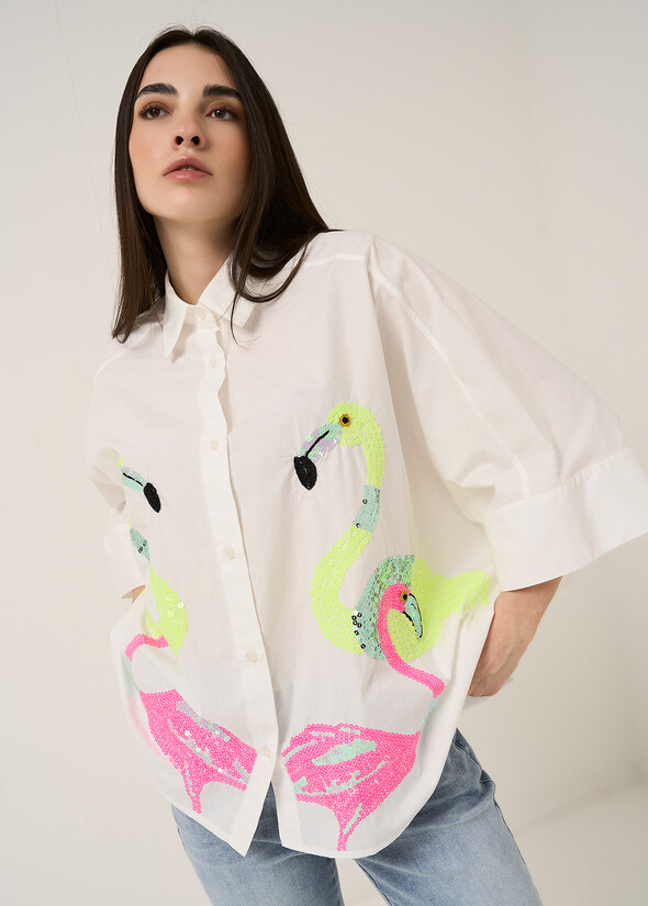 Chery flamingo embroidery shirt BIANCO WHITE Woman null