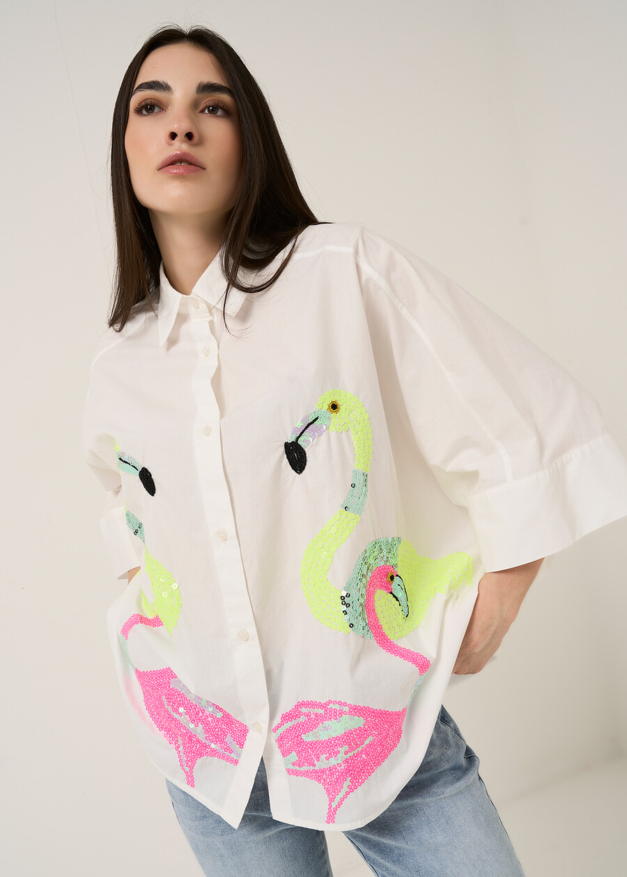 Chery flamingo embroidery shirt BIANCO WHITE Woman , image number 1