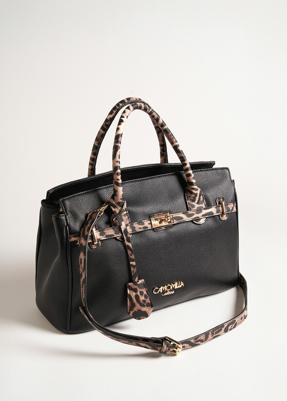 Belly-A faux leather animalier shopping bag NERO BLACK Woman null