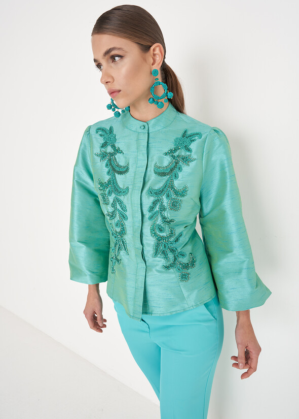 Clouds poly shantung shirt BLUE TURCHESE Woman null