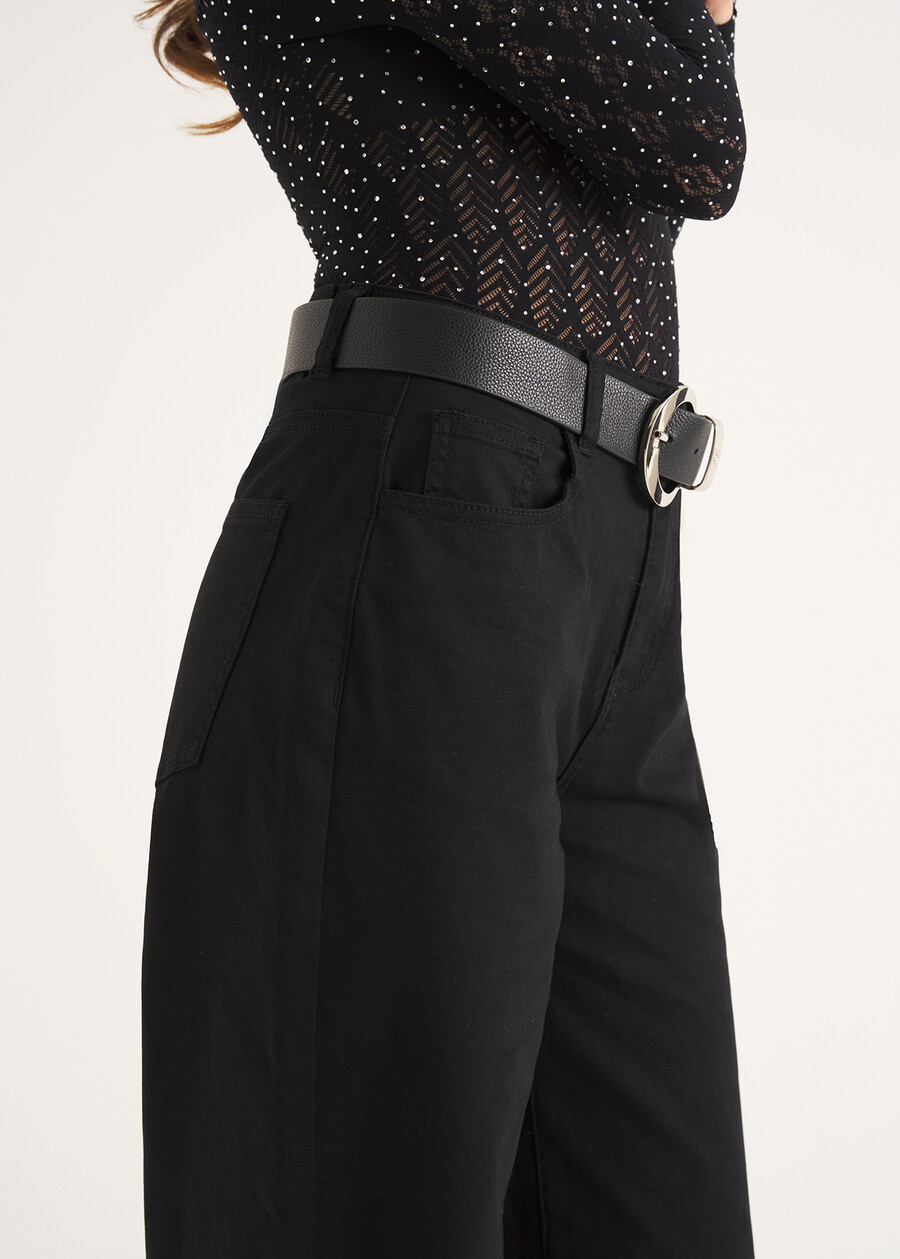 Daisy palazzo denim trousers NERO BLACKMARRONE CARAMELLO Woman , image number 3