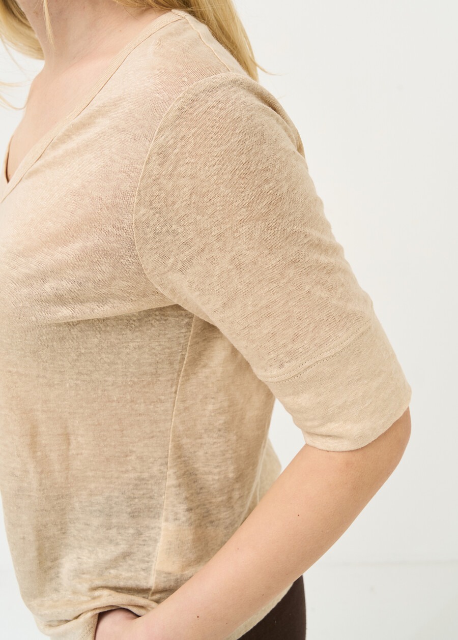 T-shirt Skyper in lino con scollo a V BEIGEMARRONEBIANCO WHITE Donna , immagine n. 3