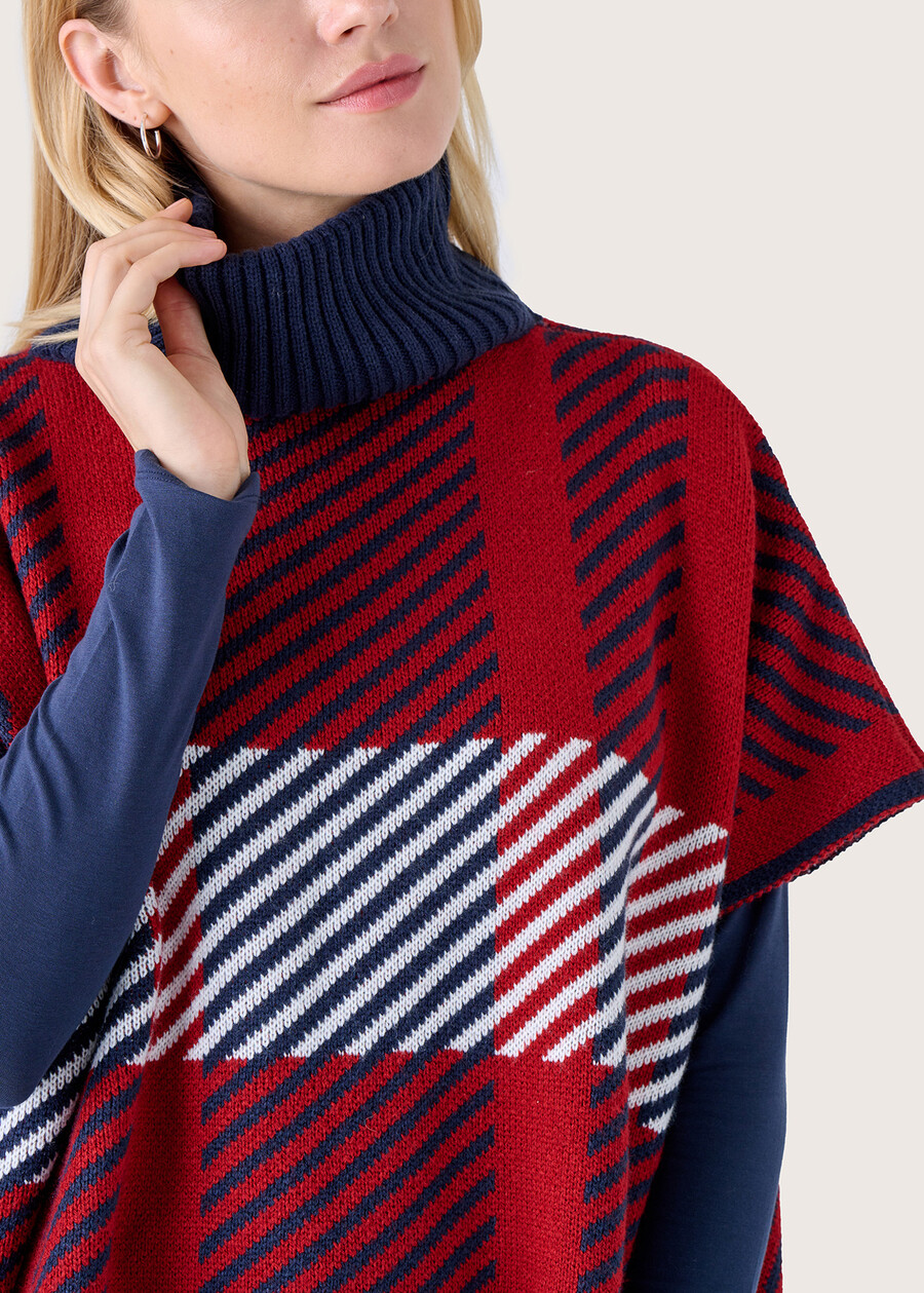 Marcella cape with macro check ROSSO CARPET Woman , image number 2