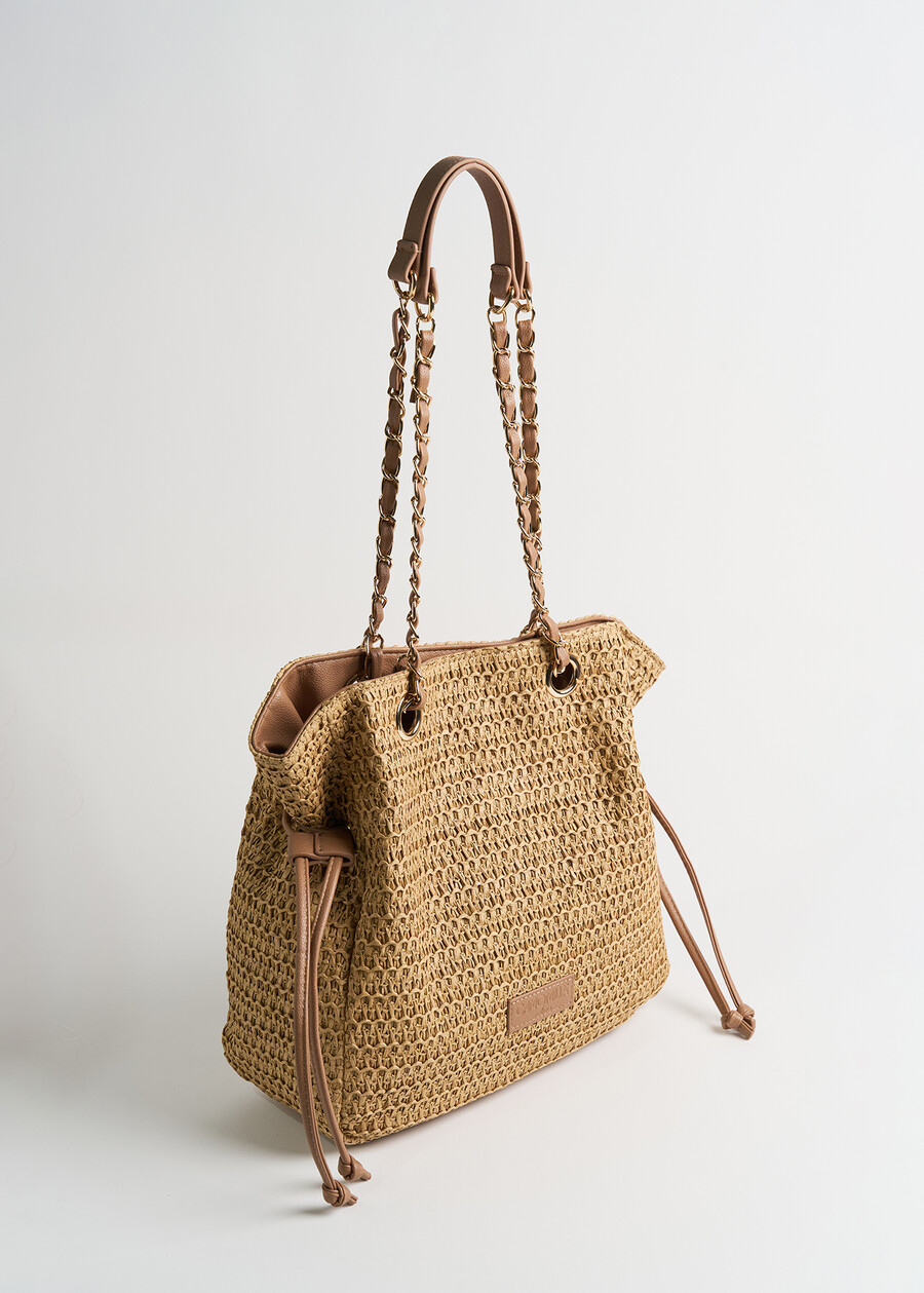 Borsa Friends raffia coulisse BEIGENERO BLACK Donna , immagine n. 2