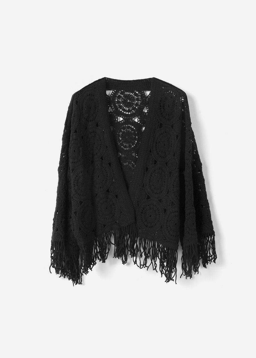 Cardigan Criss In Crochet BIANCO BURRONERO BLACK Donna , immagine n. 4
