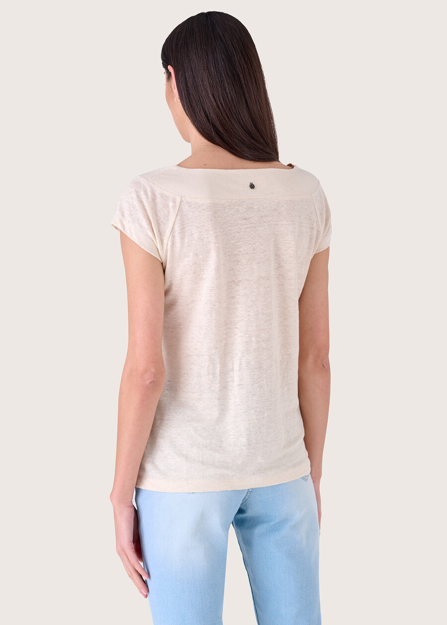 Sue 100% linen t-shirt BEIGE ECRUBLU MAIOLICA Woman , image number 3