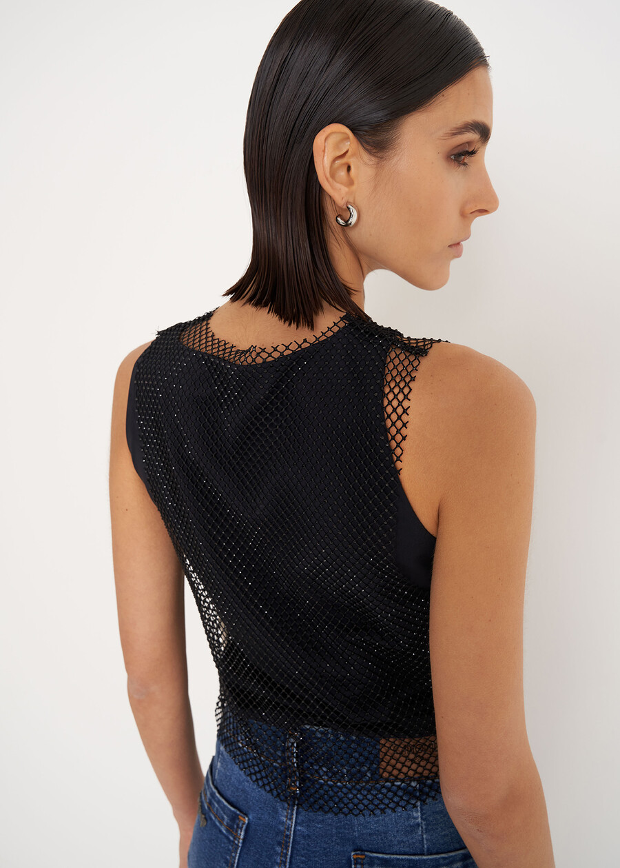 Top Tania in tessuto mesh ROSA NUDONERO BLACK Donna , immagine n. 3