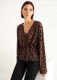 Scarlett wrap-effect printed T-shirt MARRONE CARAMELLO Woman image number 1