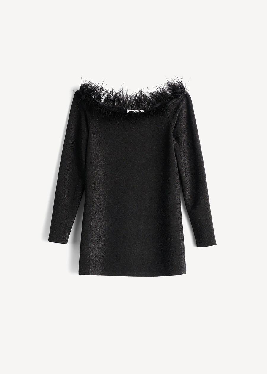 Skye lurex top with feather detail NERO Woman , image number 5