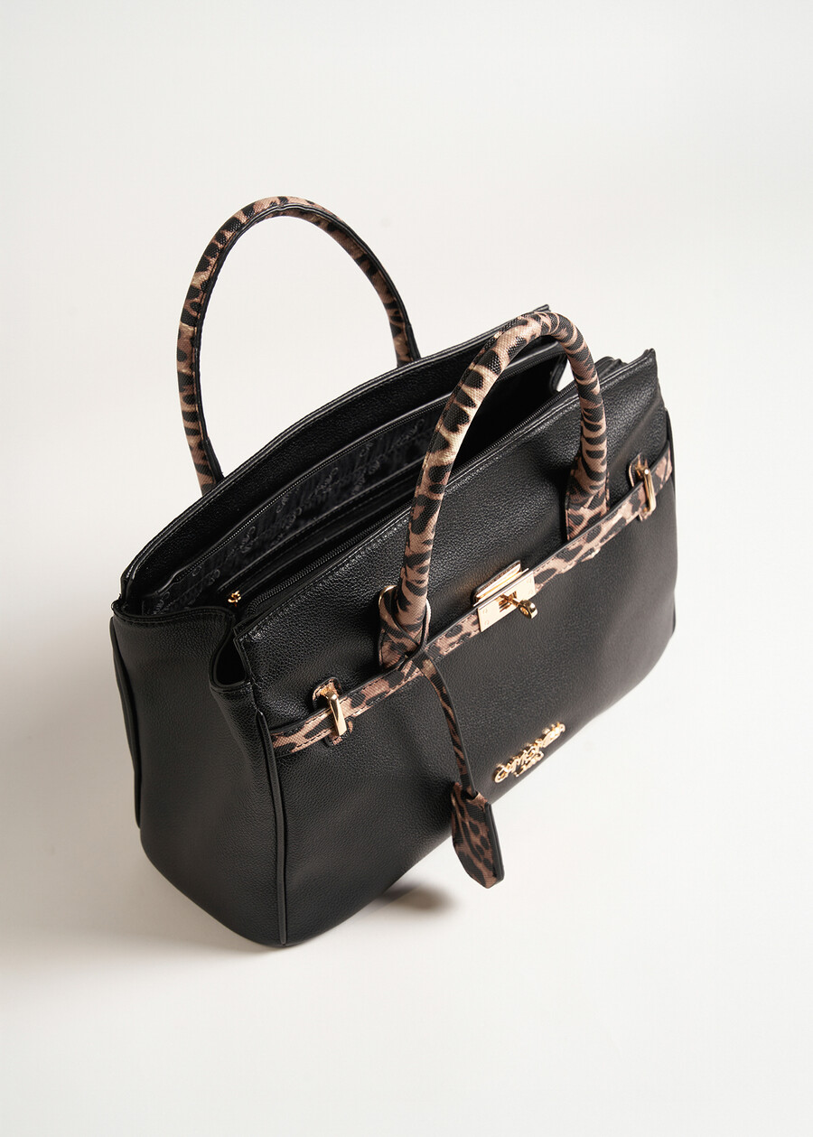 Belly-A faux leather animalier shopping bag NERO BLACK Woman , image number 3