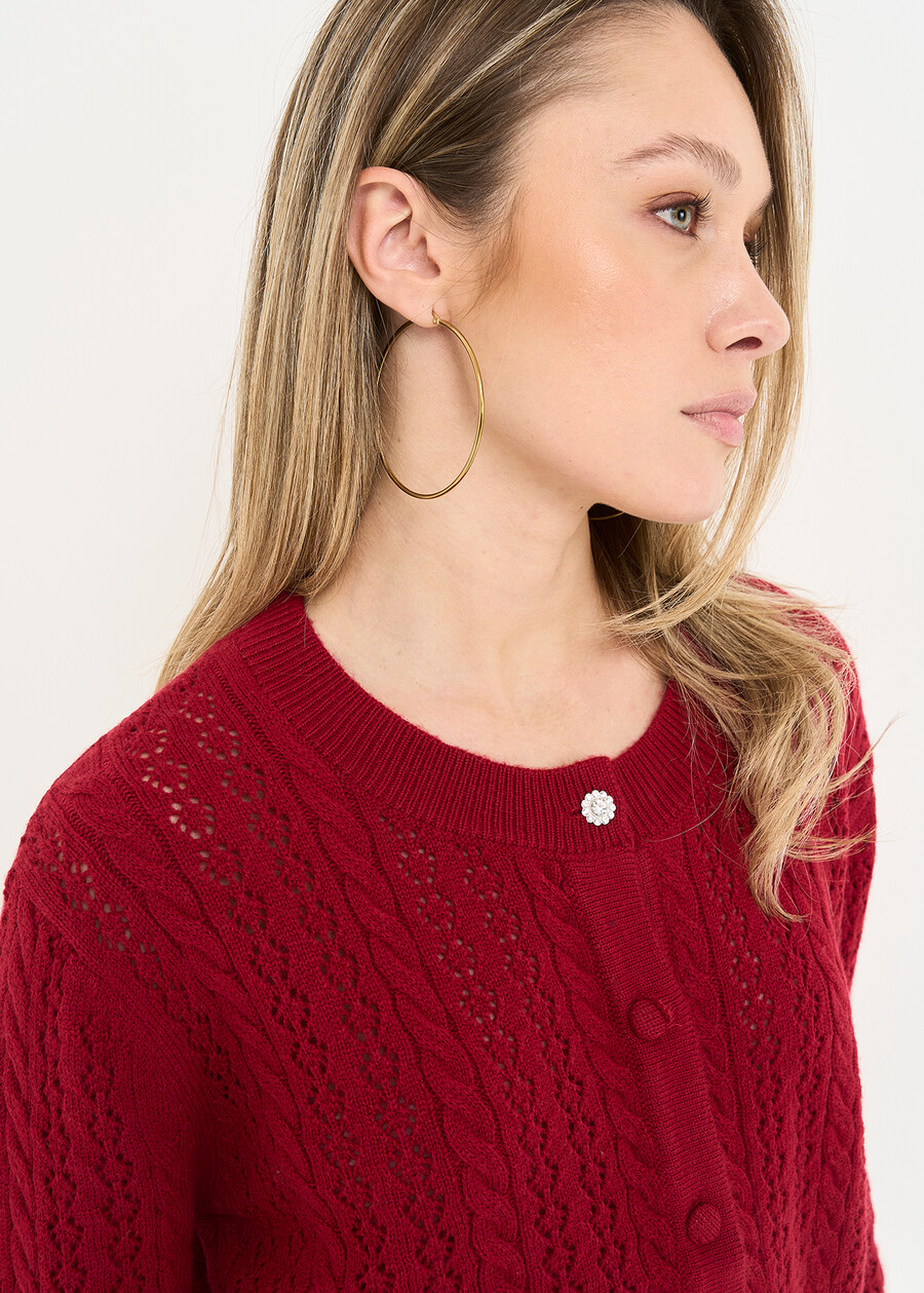 Cardigan Cleo traforo scollo tondo ROSSO Donna , immagine n. 2