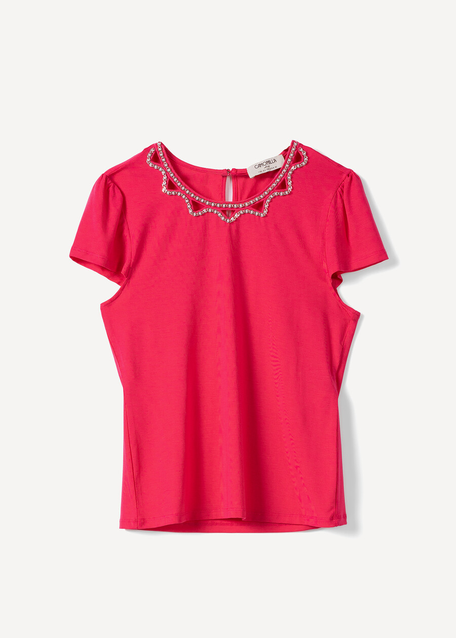 T-shirt Samira con scollo strass ROSA FUCSIA Donna , immagine n. 4
