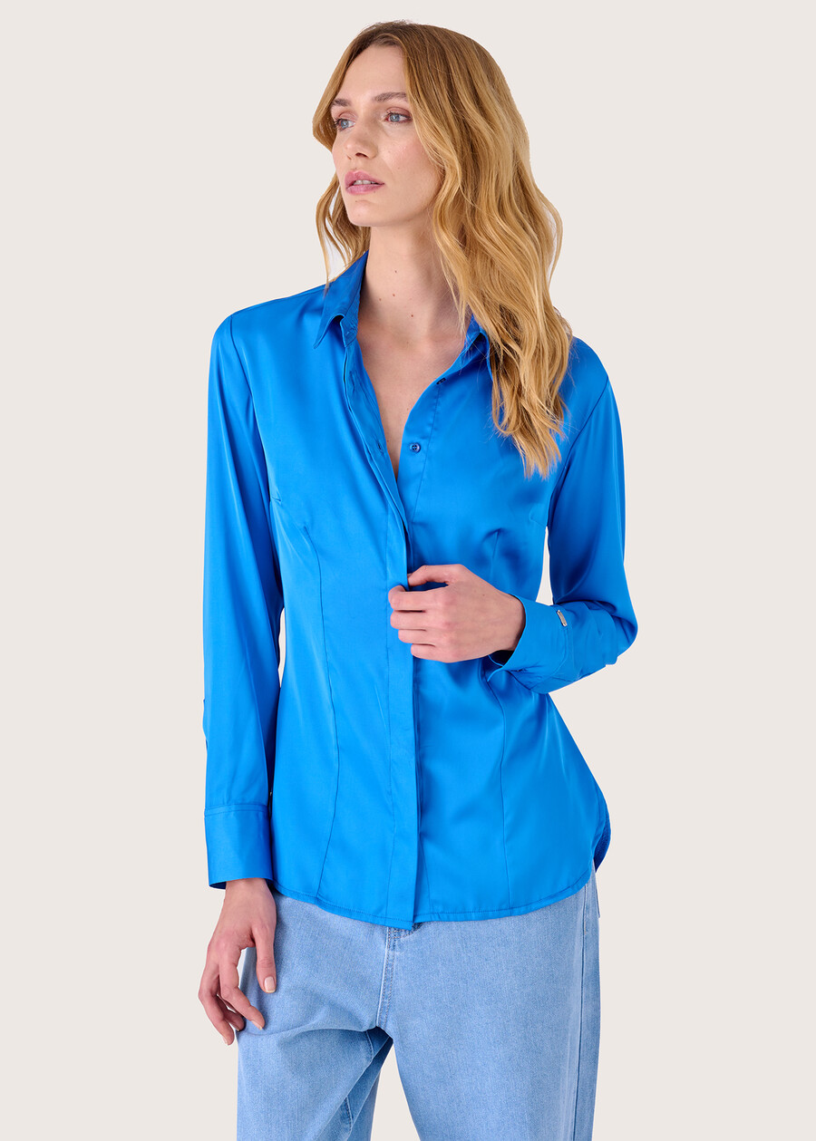 Camicia Alessia in satin BLUBEIGE NAVAJOVERDE LIMEBLUE OLTREMARE  Donna , immagine n. 2