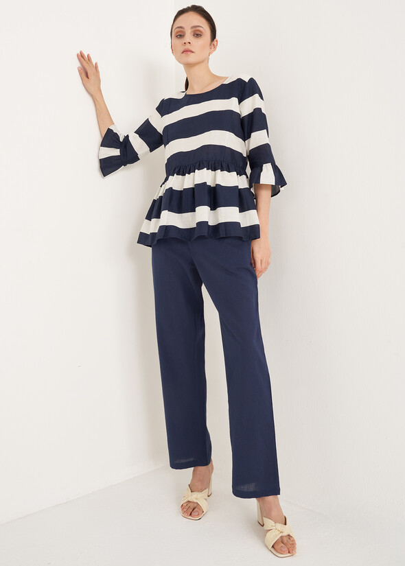 Pantaloni Patrik cotone e lino navy BLU NAVY Donna null