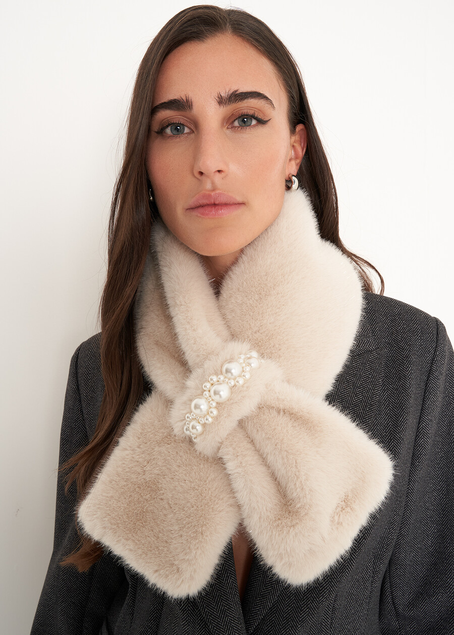Stefy faux fur collar with pearls NERO BLACKBEIGE LATTE Woman , image number 2
