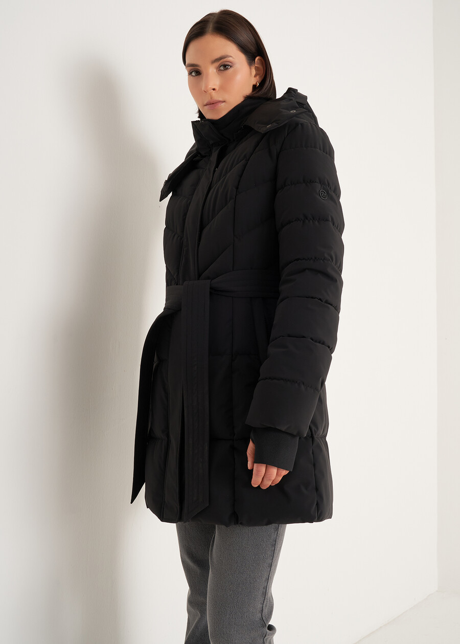 Prince padded coat with belt NERO BLACKBEIGE ECRU Woman , image number 1
