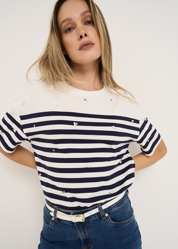 T-shirt Sely con perle e strass BIANCO WHITE Donna null