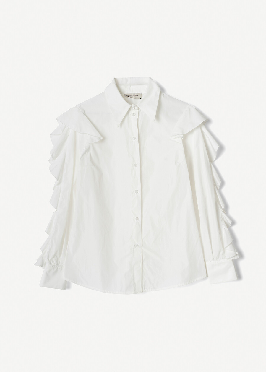 Camicia Carola in taffetà con rouches BIANCO WHITE Donna , immagine n. 5