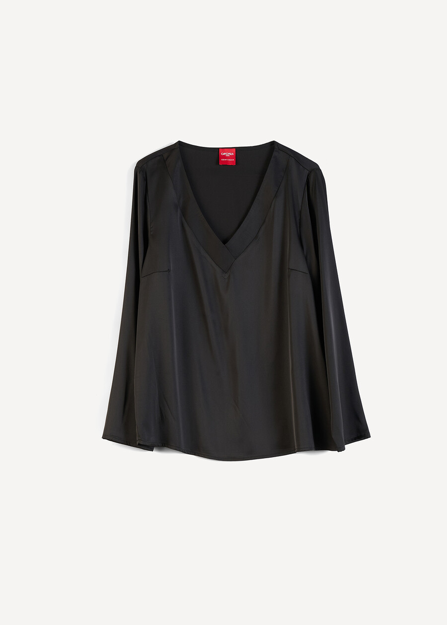 Beatrice satin V-neck blouse NERO BLACKBIANCO WHITEBLU Woman , image number 6