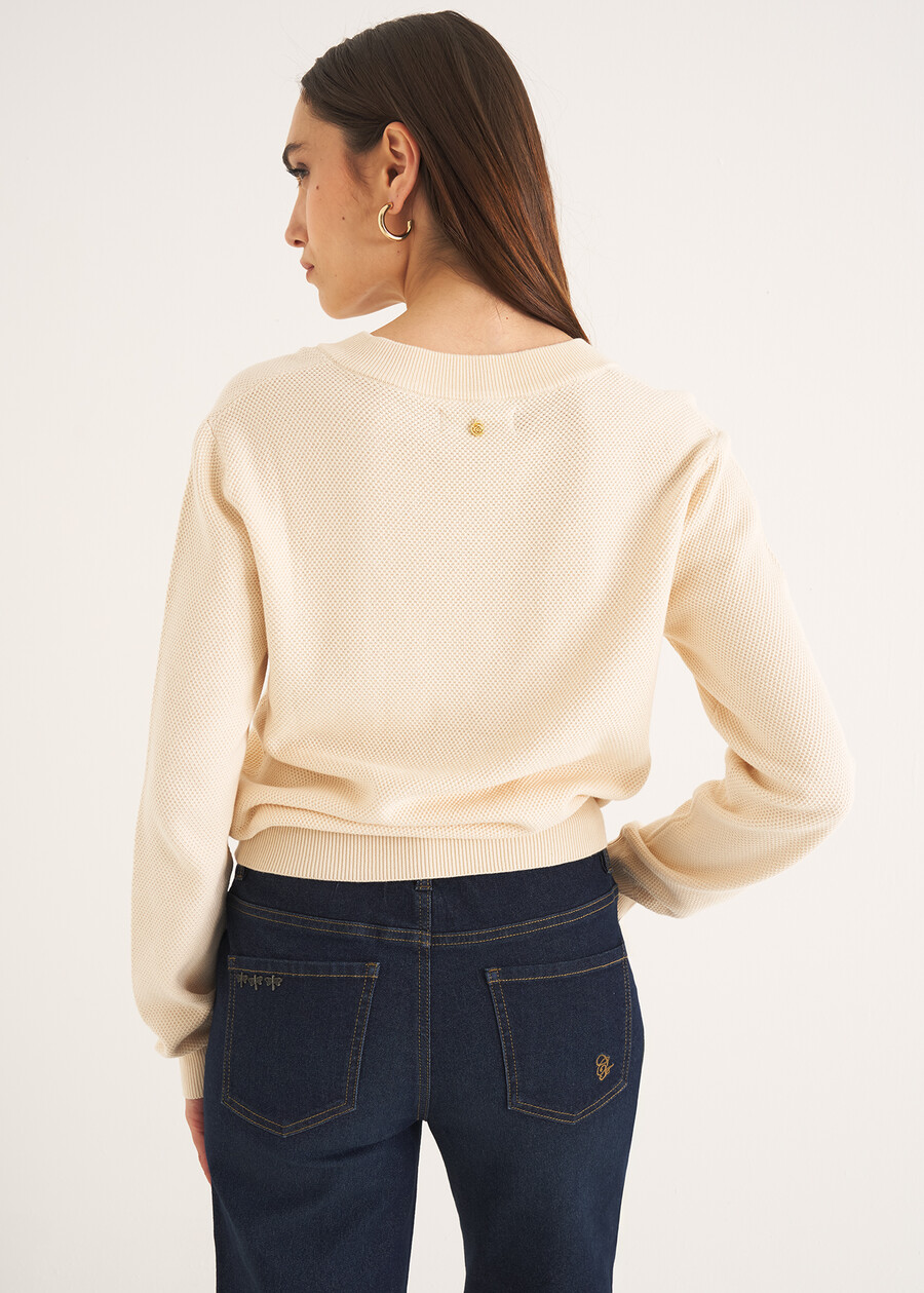 Maglia Micol in viscosa e cotone BLU MIDNIGHTBIANCO BURRO Donna , immagine n. 3