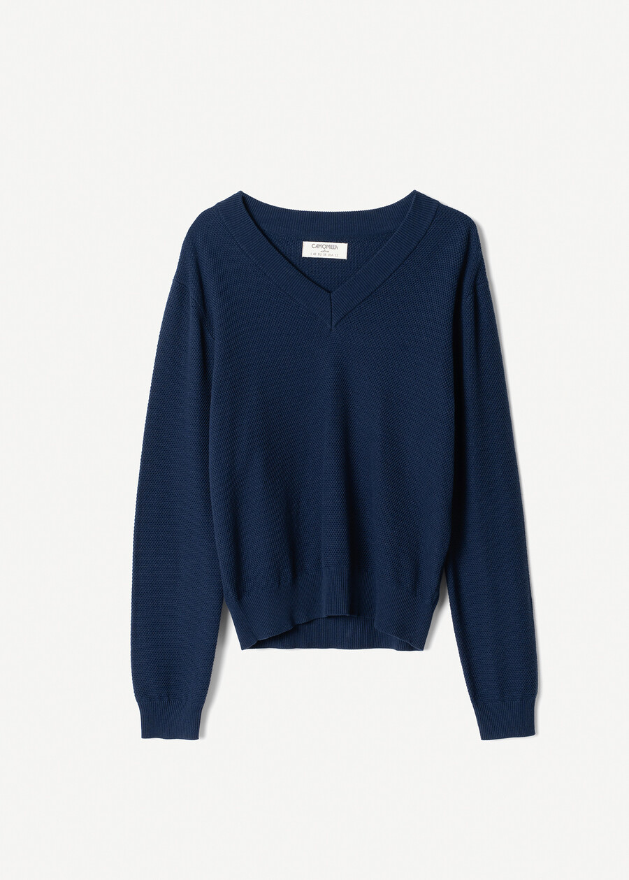 Maglia Micol in viscosa e cotone BLU MIDNIGHTBIANCO BURRO Donna , immagine n. 4