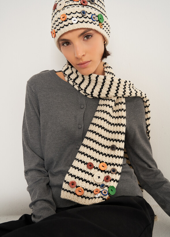 Sciarpa Satin a righe con bottoni BEIGE LATTE Donna null