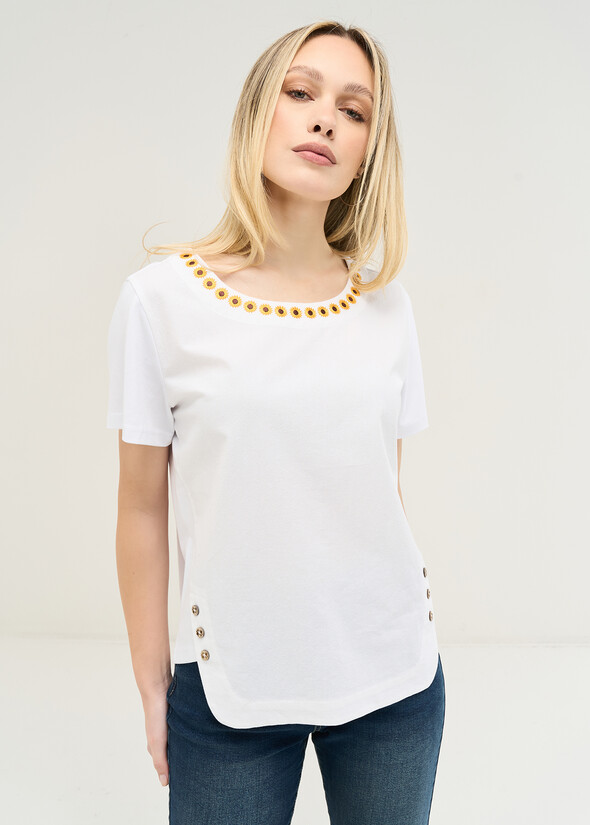 T-shirt Sady in cotone ricamata BIANCO WHITE Donna null