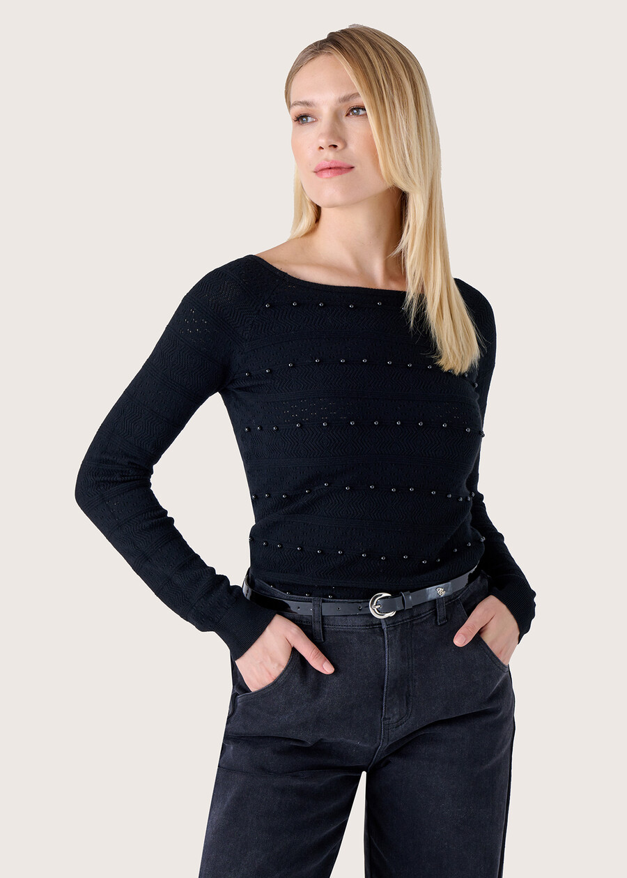 Morata jersey with pearls NERO BLACK Woman , image number 1