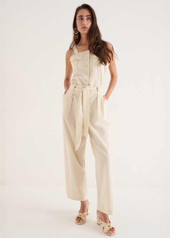 Pantaloni Penty in misto lino BIANCO BURRO Donna null